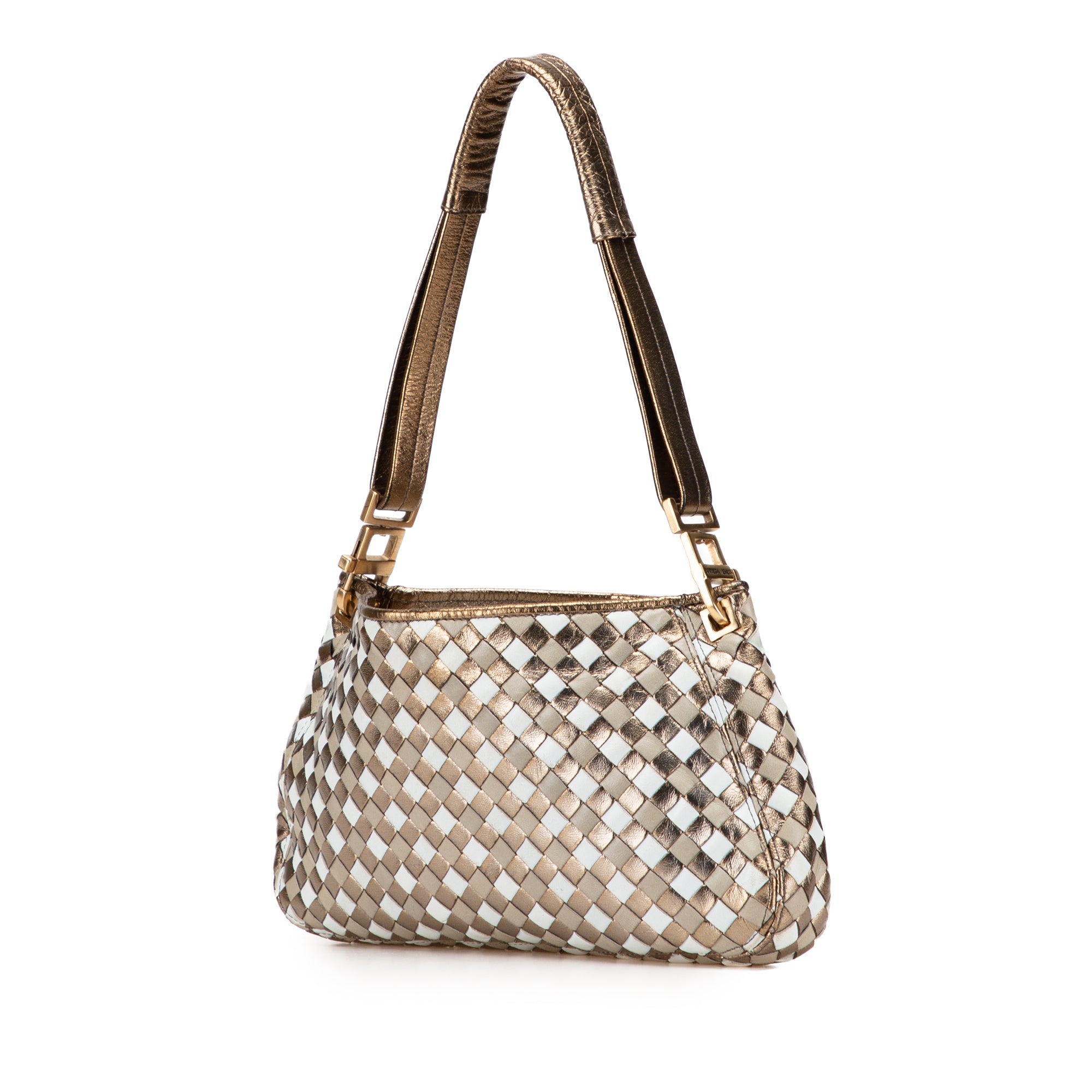 Small Metallic Leather Intrecciato Shoulder Bag