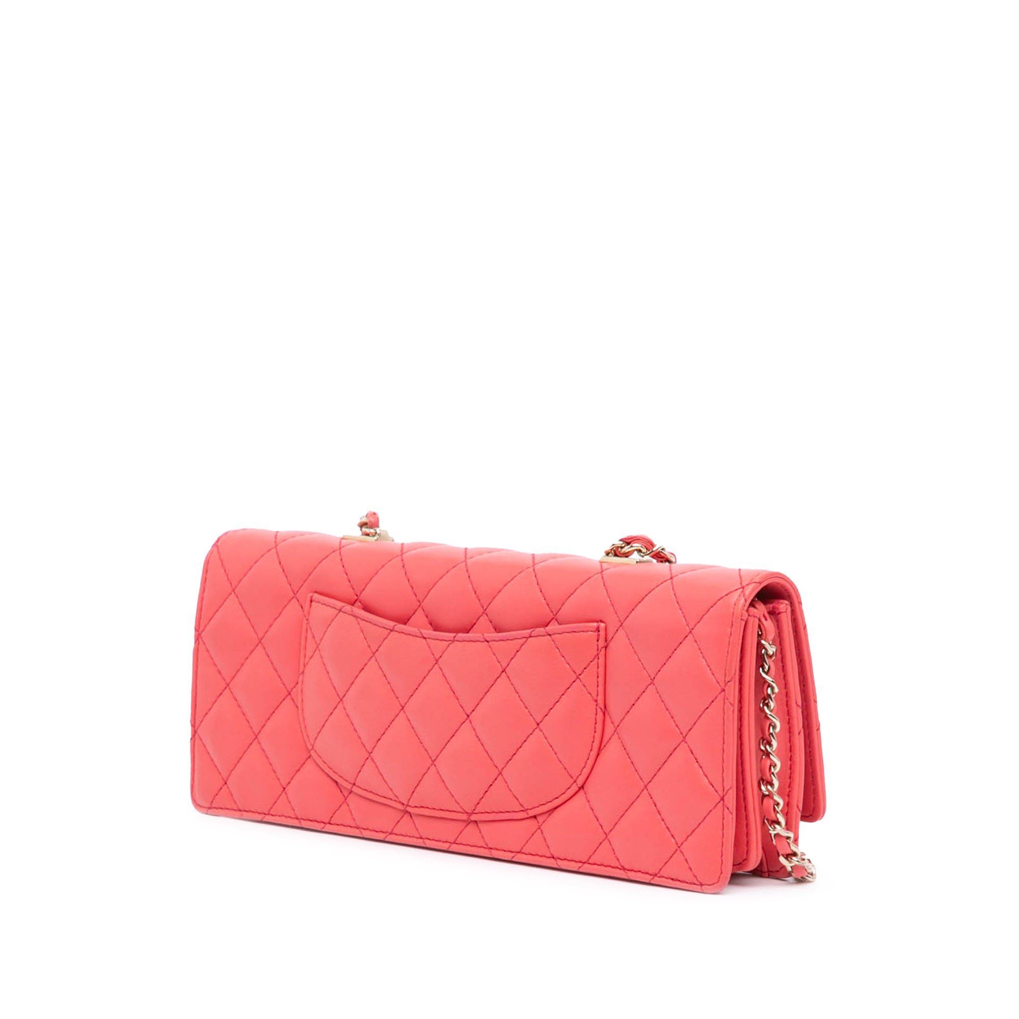 Quilted Lambskin Pearl Chain East West Single Flap