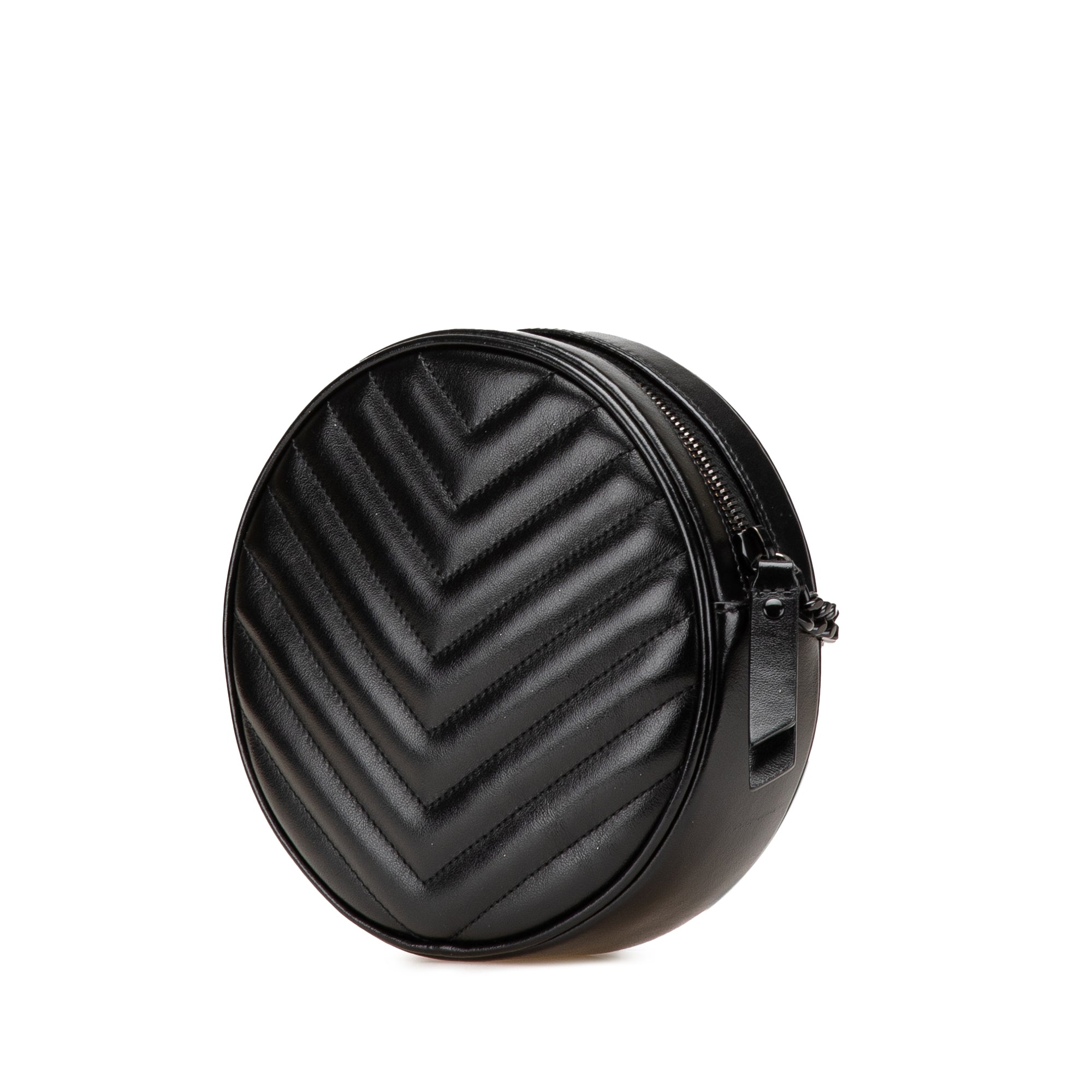 Chevron Calfskin Round Vinyle Camera Bag