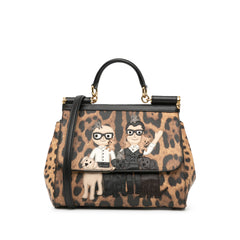 Medium Leopard Print DG Family Patch Miss Sicily Satchel