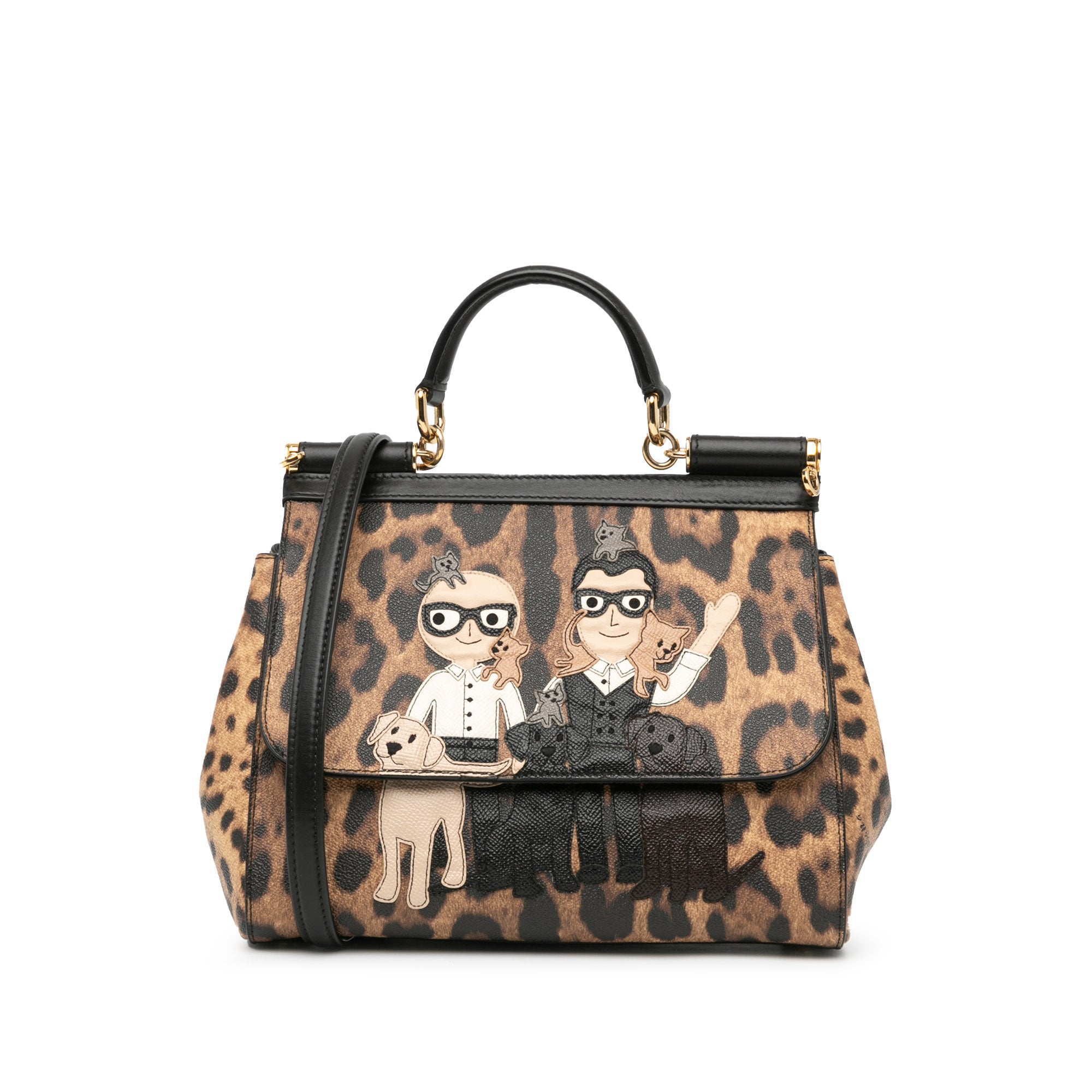 Medium Leopard Print DG Family Patch Miss Sicily Satchel