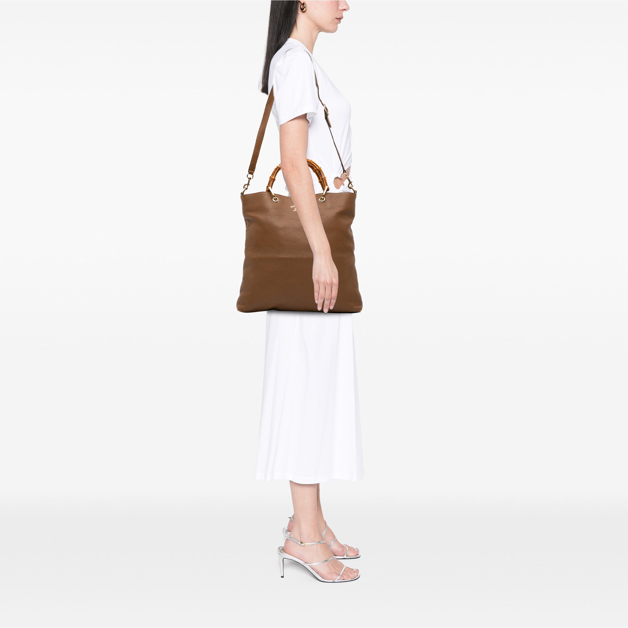Tall Leather Bamboo Shopper Tote