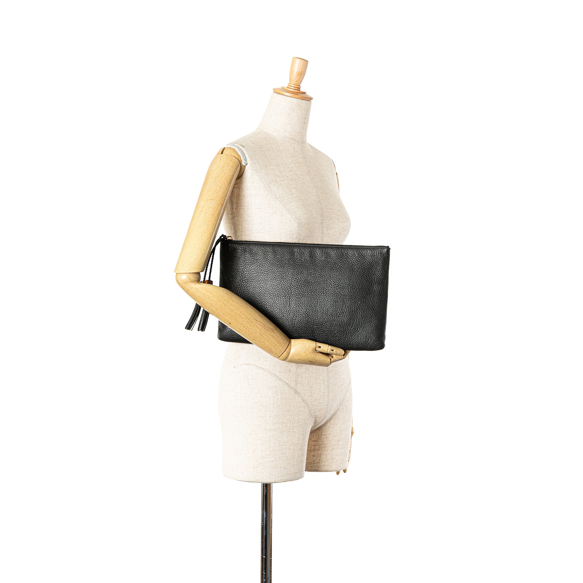 Leather Bamboo Tassel Clutch