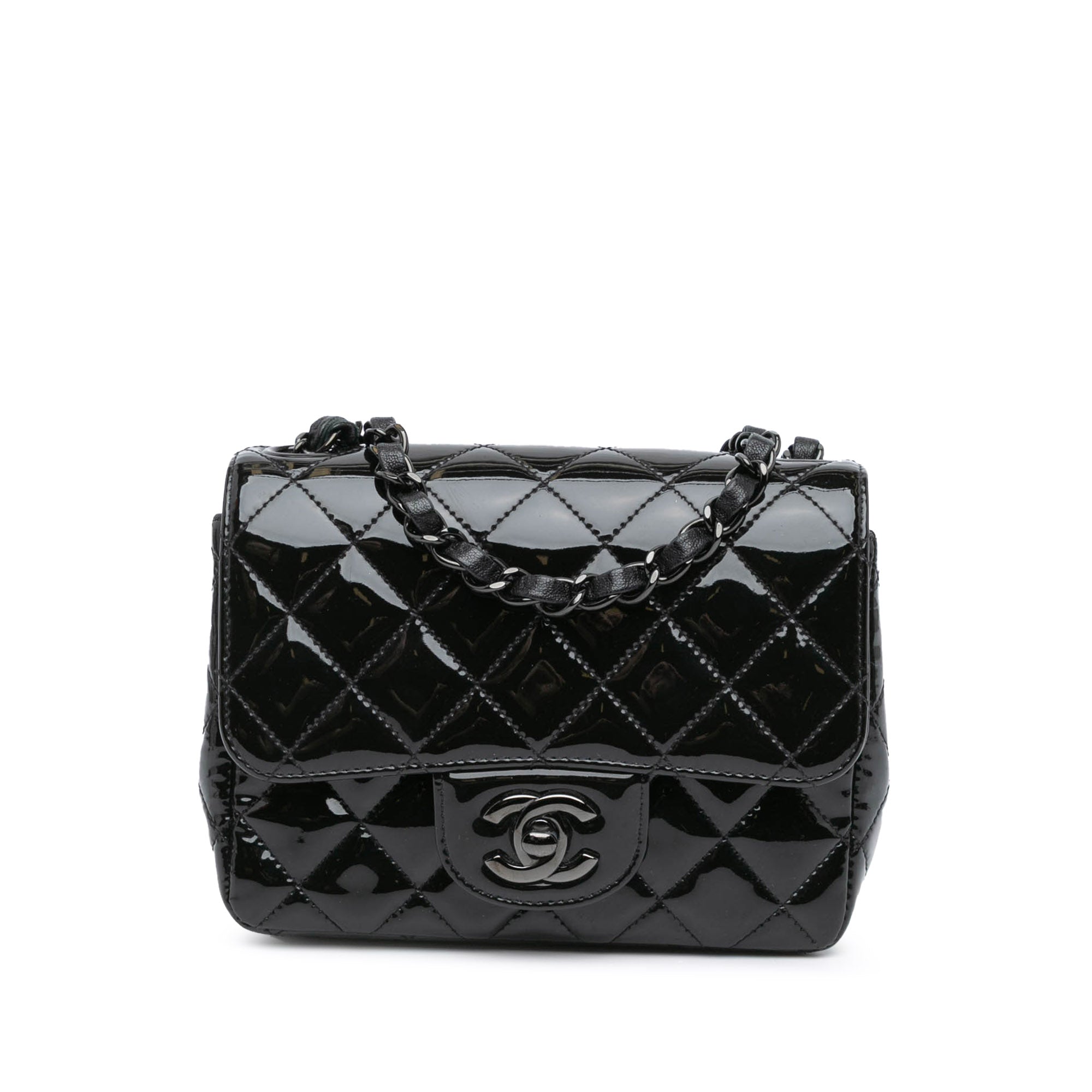 Mini Square Classic Patent So Black Single Flap