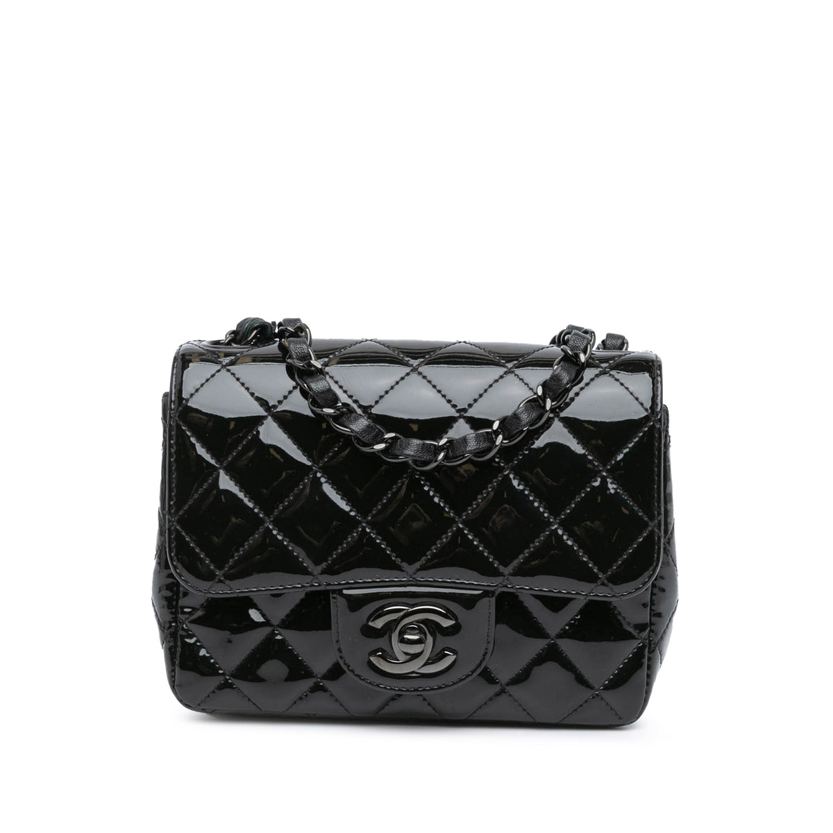 Mini Square Classic Patent So Black Single Flap