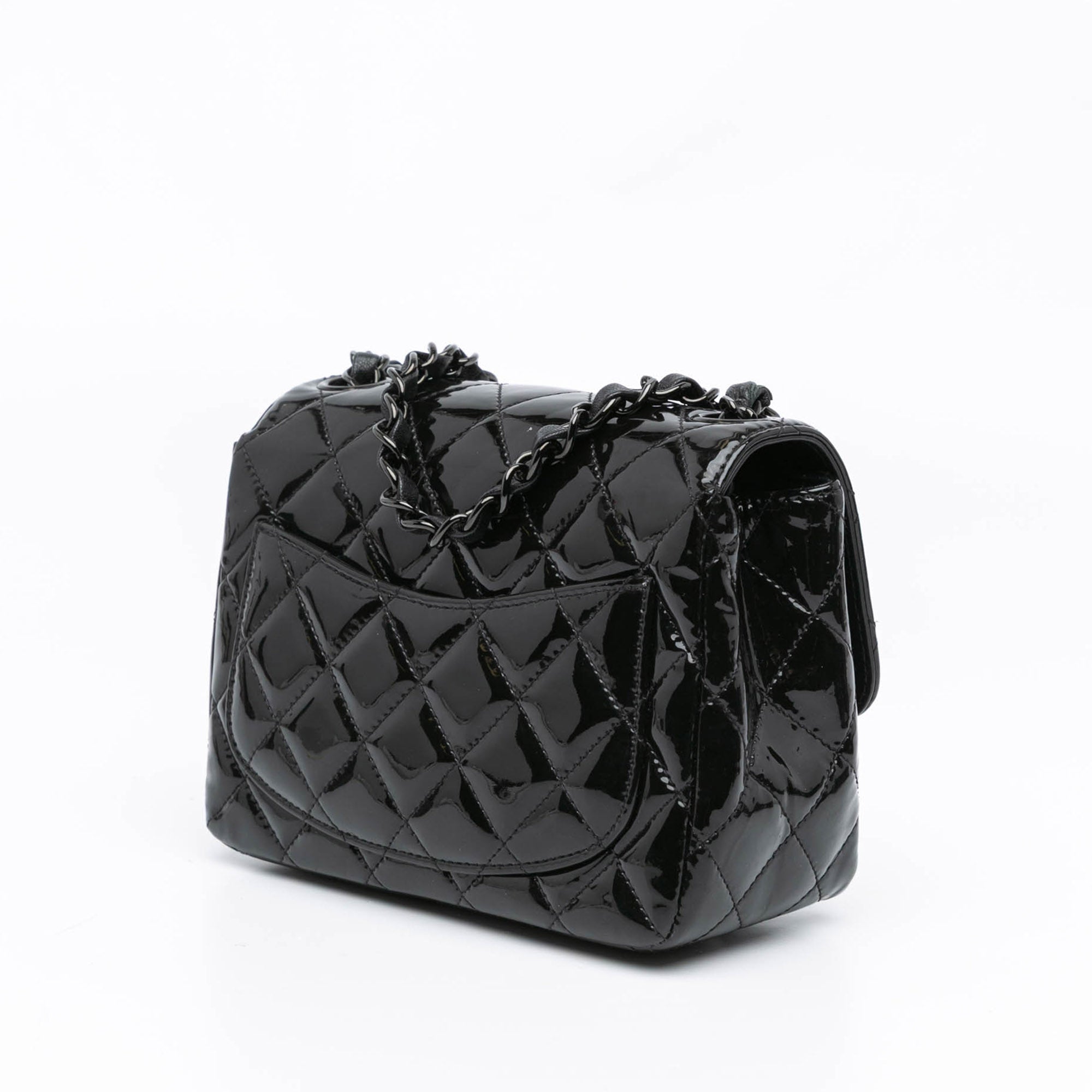 Mini Square Classic Patent So Black Single Flap