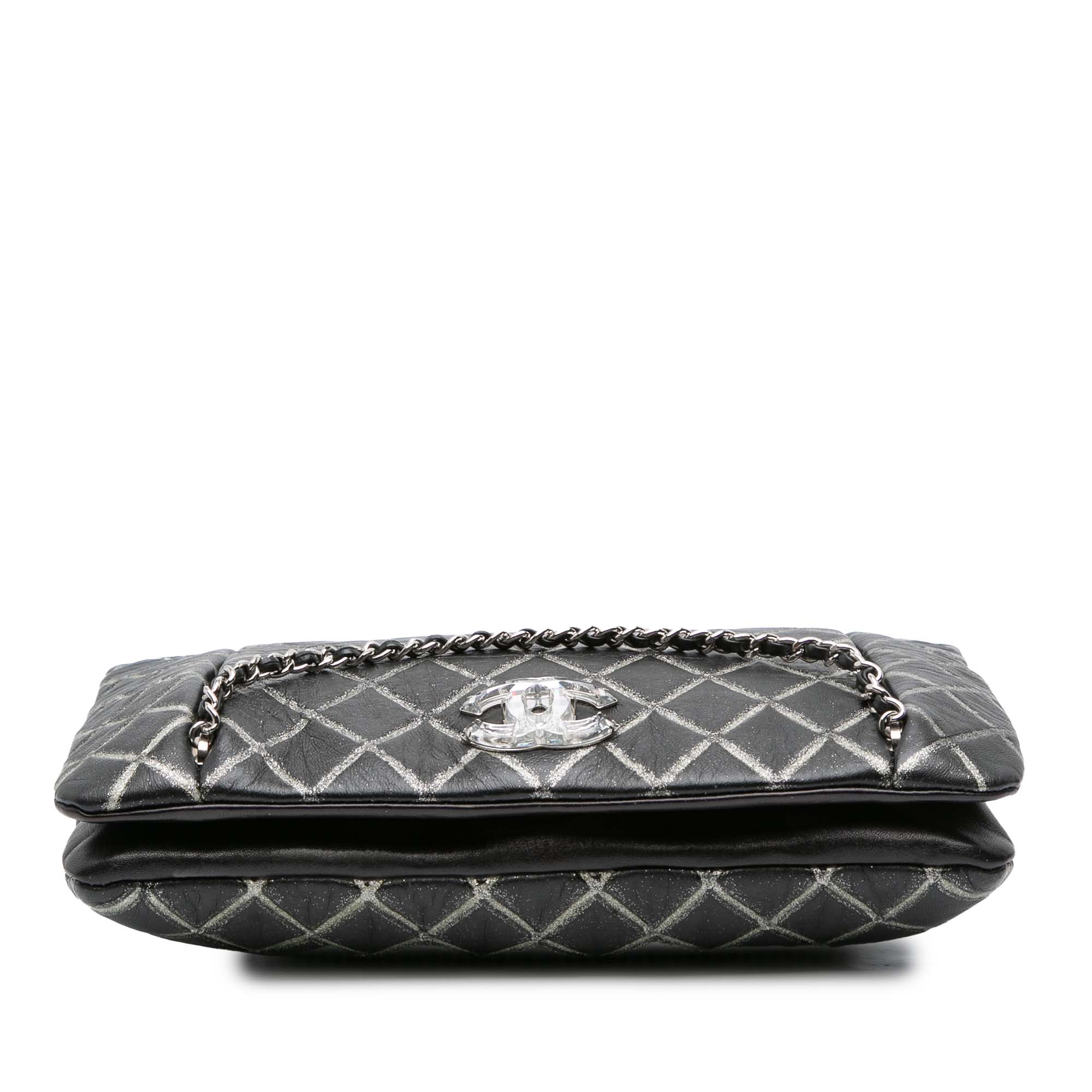 Quilted Metallic Distressed Lambskin CC Crystal Flap