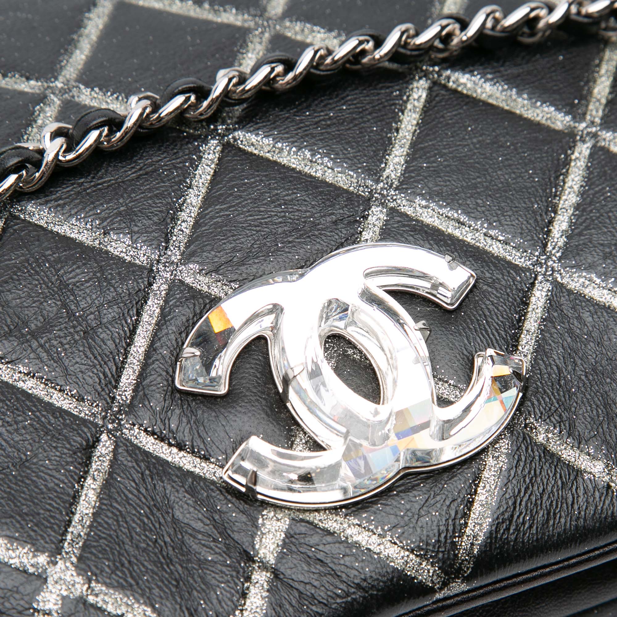 Quilted Metallic Distressed Lambskin CC Crystal Flap