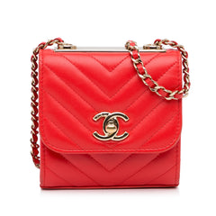 Mini Chevron Quilted Lambskin Trendy CC Chain Wallet