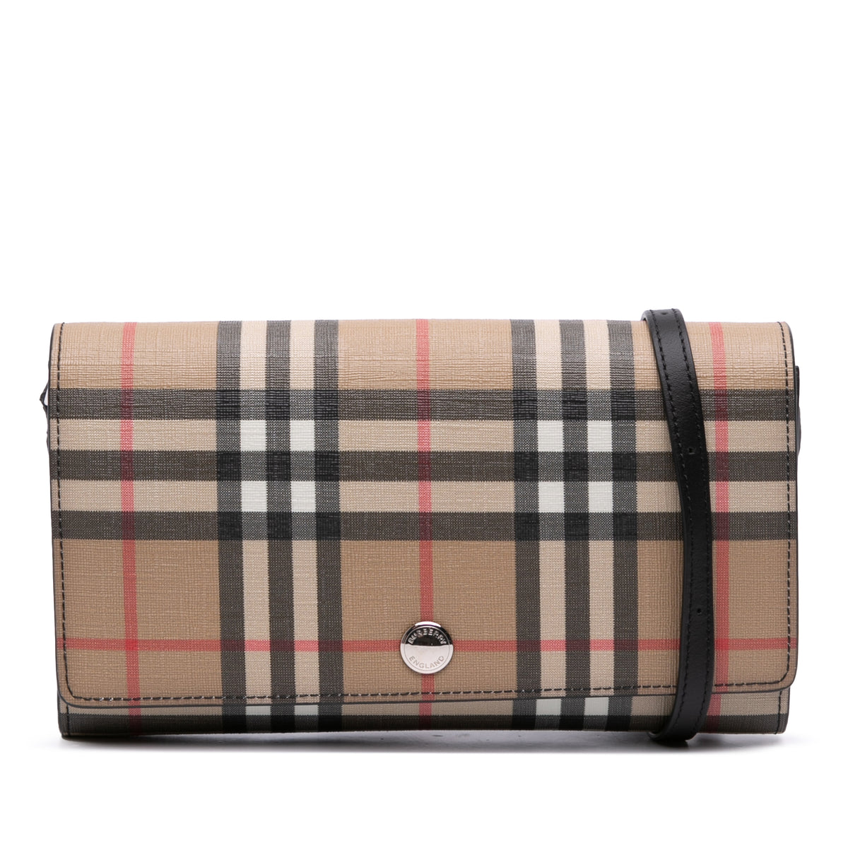 House Check Coated Canvas Wallet on Strap
