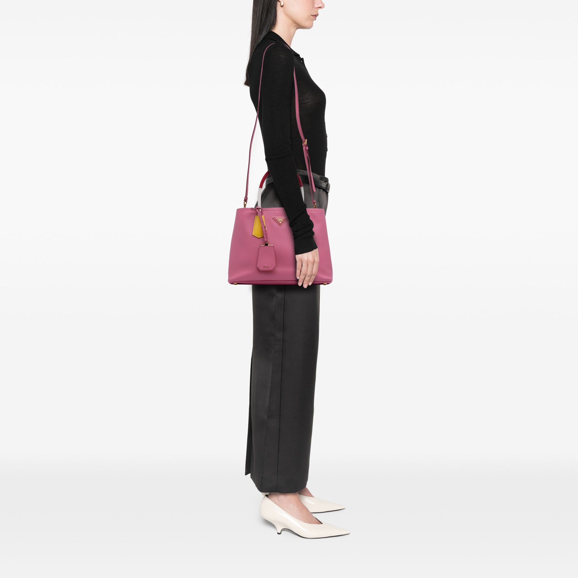 Small Bicolor Saffiano Cuir Double Satchel
