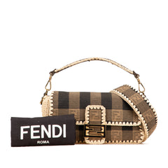Pequin Gingham Canvas And Raffia Baguette Satchel