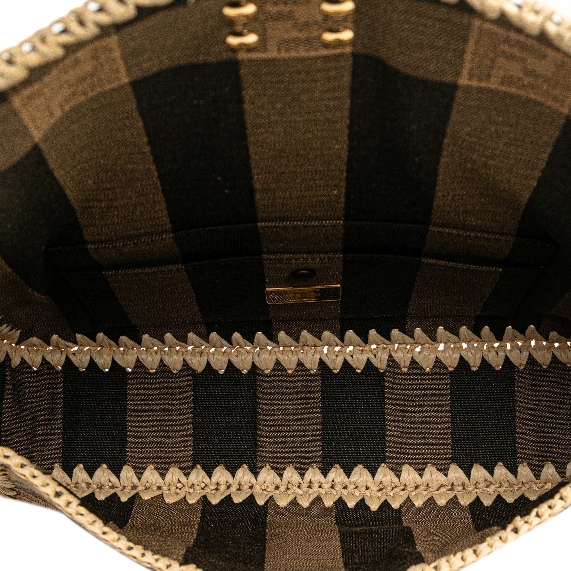Pequin Gingham Canvas And Raffia Baguette Satchel