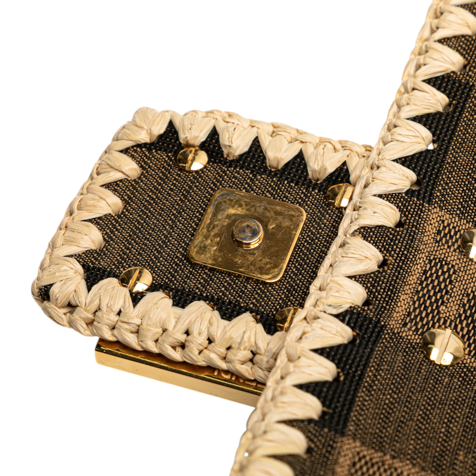 Pequin Gingham Canvas And Raffia Baguette Satchel