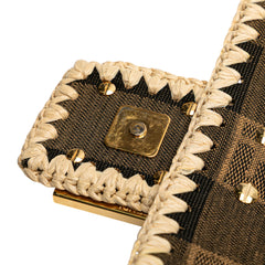 Pequin Gingham Canvas And Raffia Baguette Satchel
