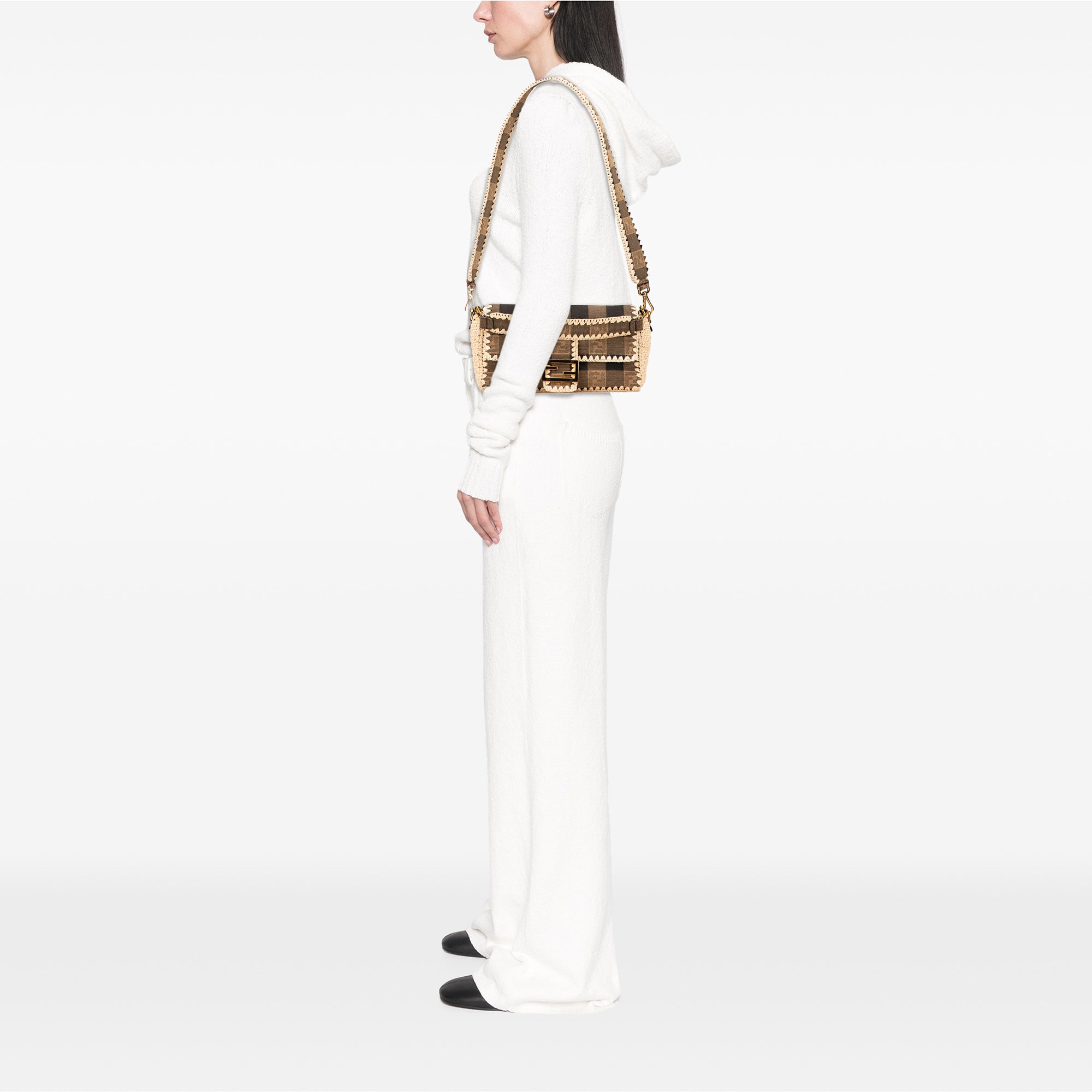 Pequin Gingham Canvas And Raffia Baguette Satchel