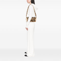 Pequin Gingham Canvas And Raffia Baguette Satchel