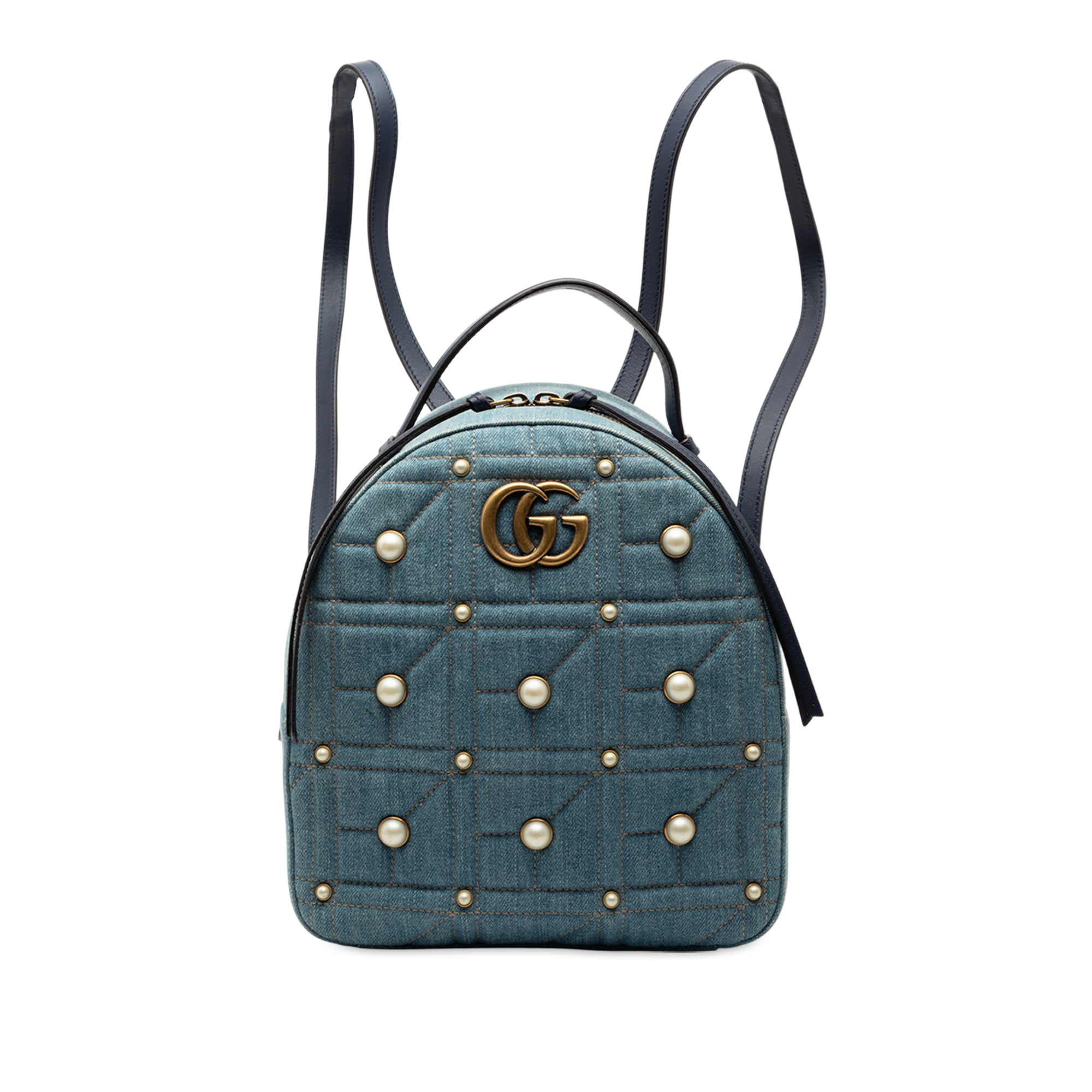 Small GG Marmont Pearl Studded Matelasse Denim Backpack