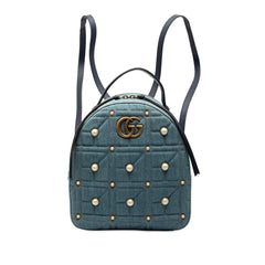 Small GG Marmont Pearl Studded Matelasse Denim Backpack