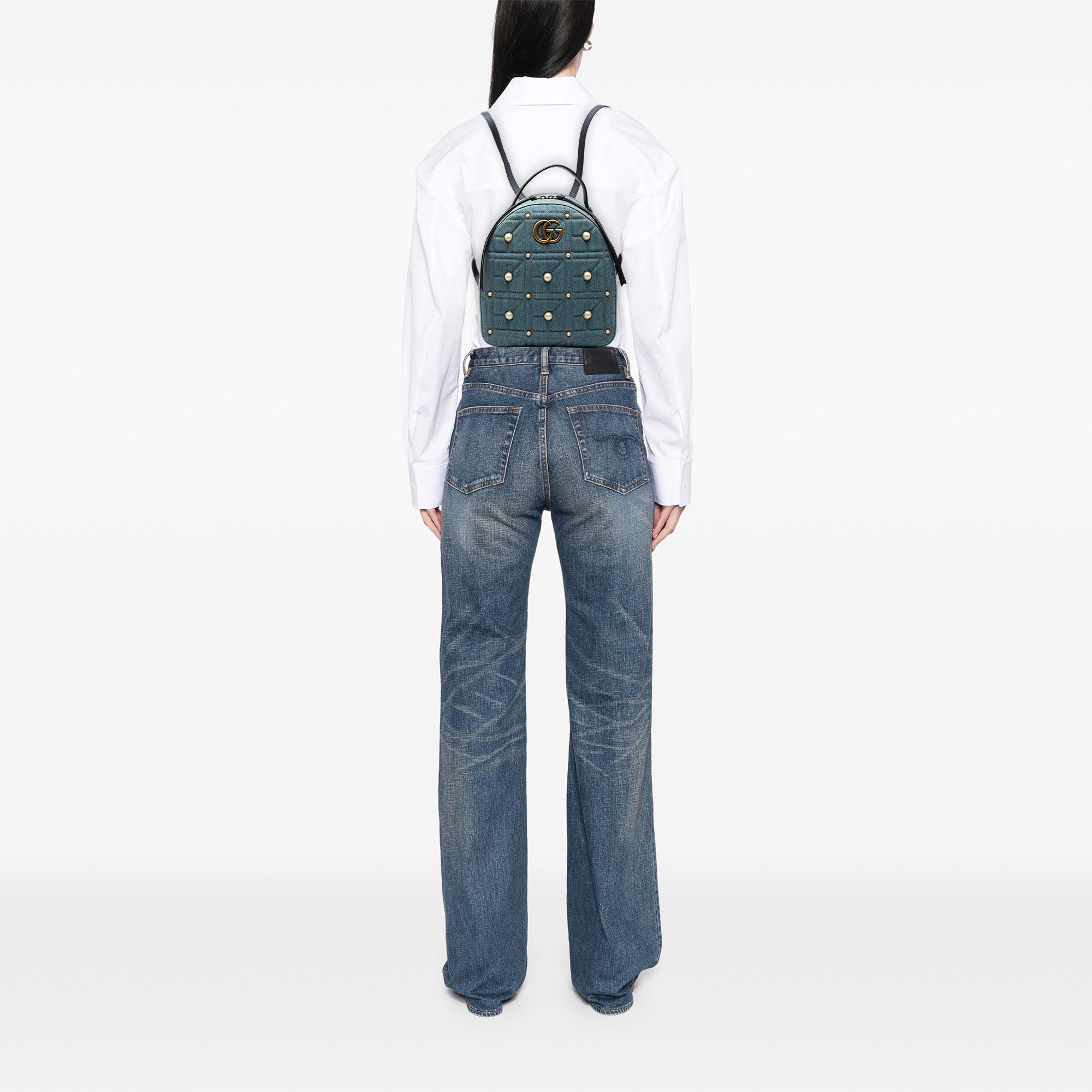 Small GG Marmont Pearl Studded Matelasse Denim Backpack