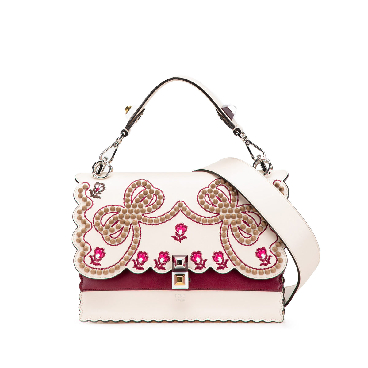 Medium Vitello Liberty Lucido Flowers and Bows Scalloped Studded Kan I Satchel
