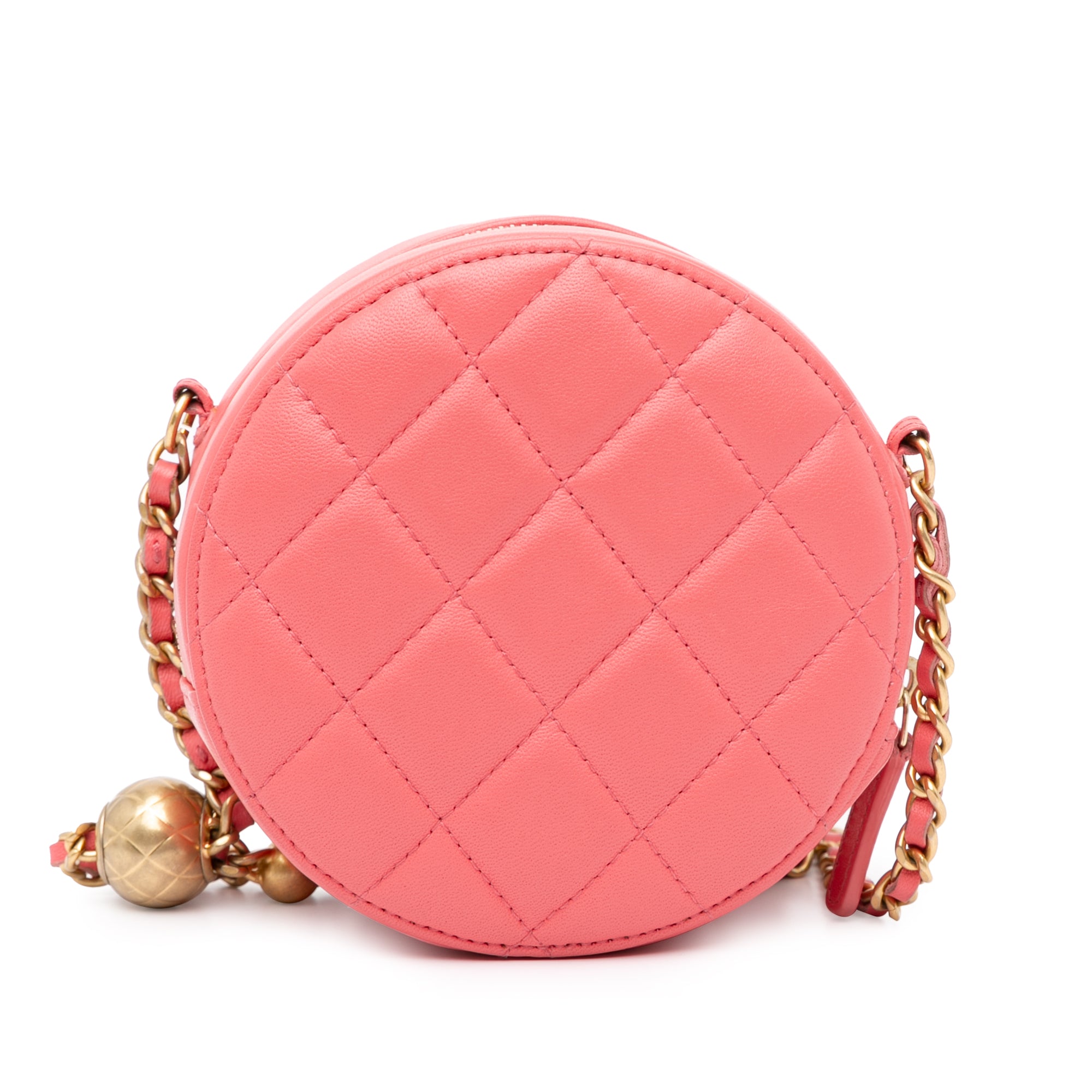 CC Quilted Lambskin Pearl Crush Round Clutch with Chain_2