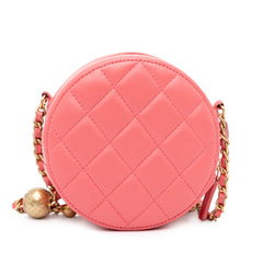 CC Quilted Lambskin Pearl Crush Round Clutch with Chain_2