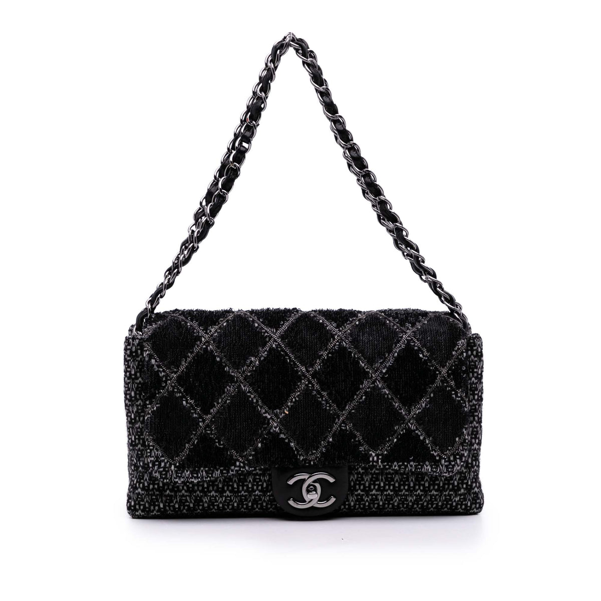 Large Tweed and Sequin Icons 3 Accordion Flap