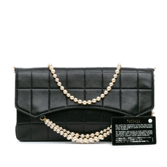 Lambskin Chocolate Bar Pearl Chain Flap