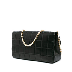 Lambskin Chocolate Bar Pearl Chain Flap