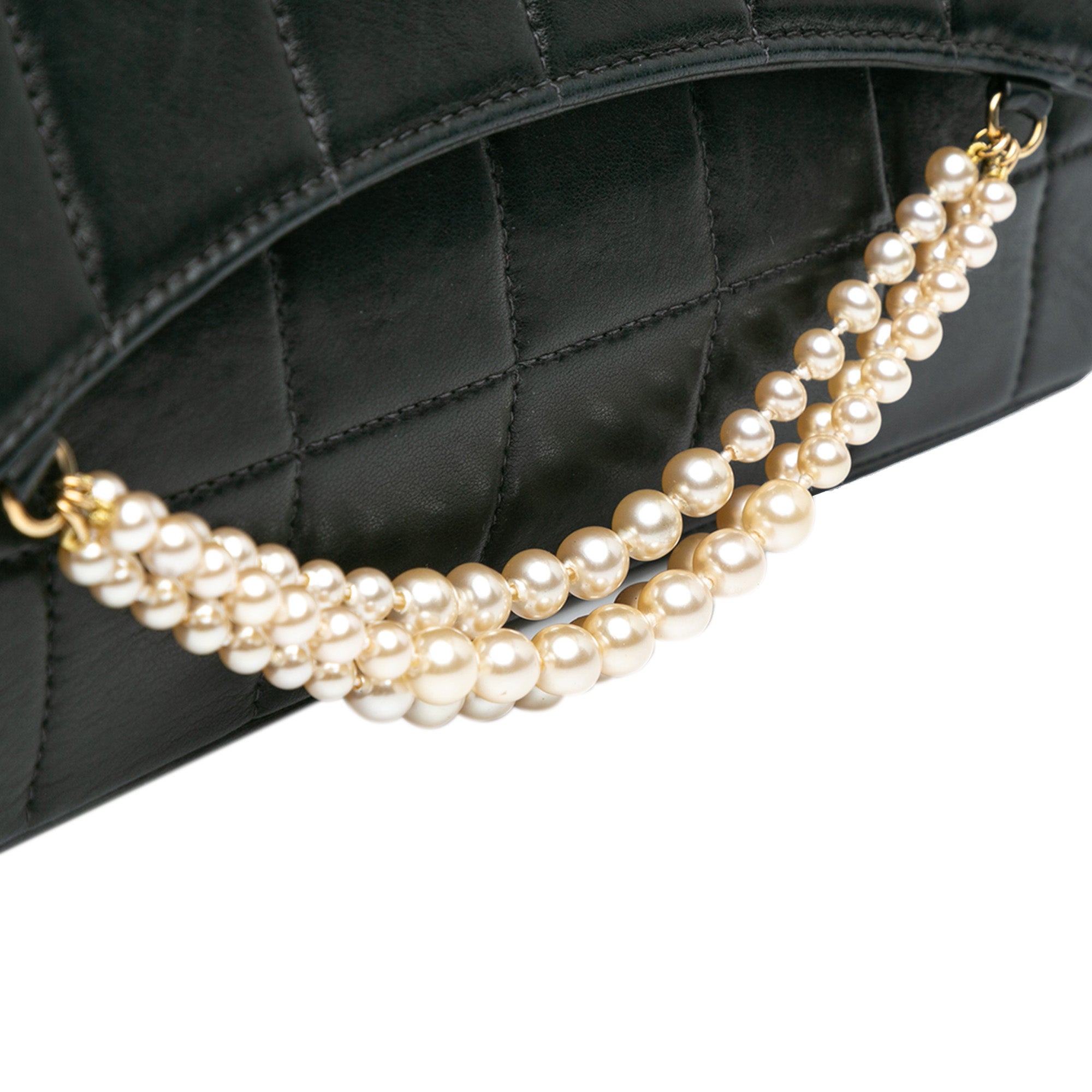 Lambskin Chocolate Bar Pearl Chain Flap