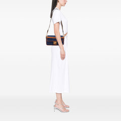 Zucca Embroidered Denim Baguette Satchel
