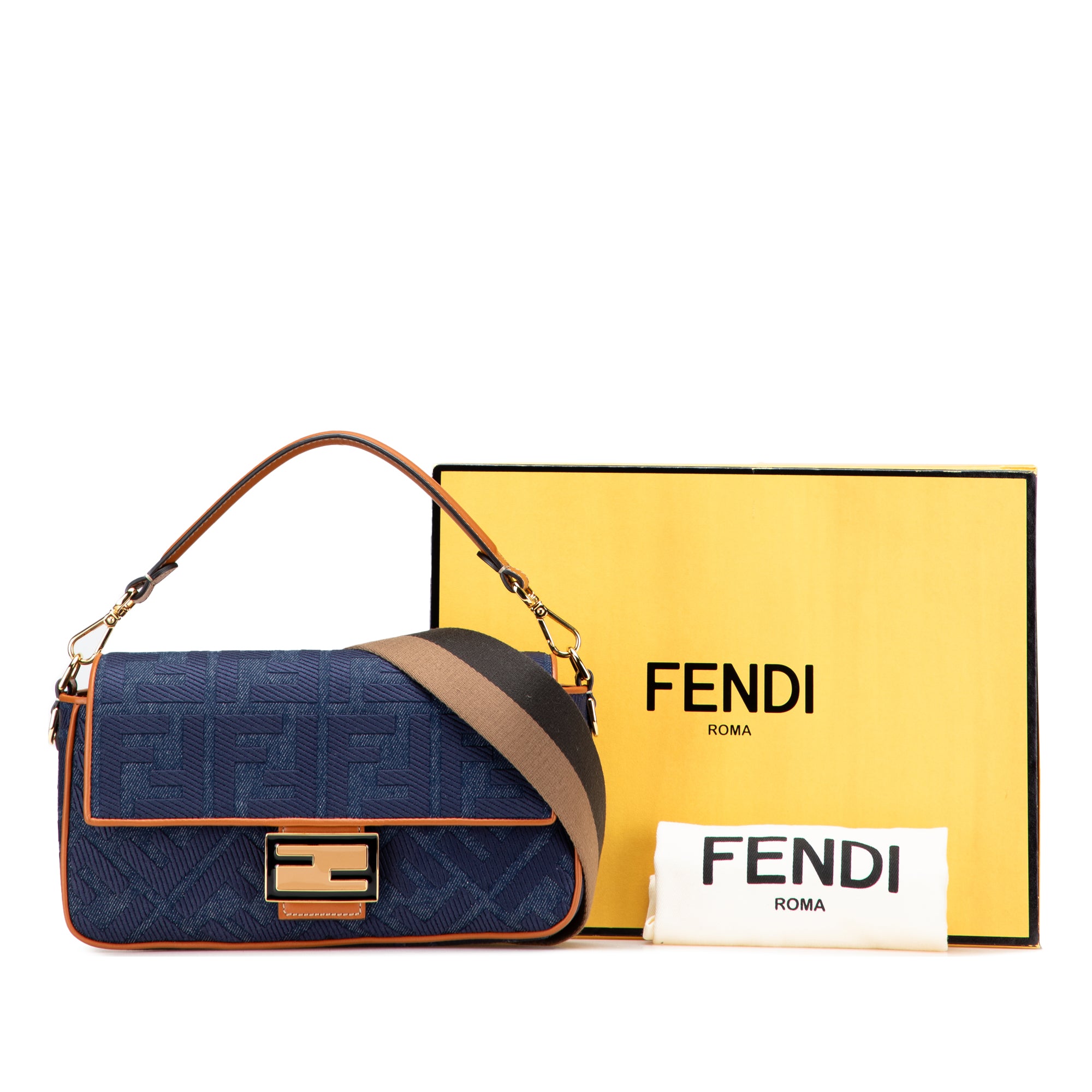 Zucca Embroidered Denim Baguette Satchel