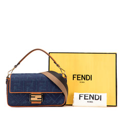 Zucca Embroidered Denim Baguette Satchel