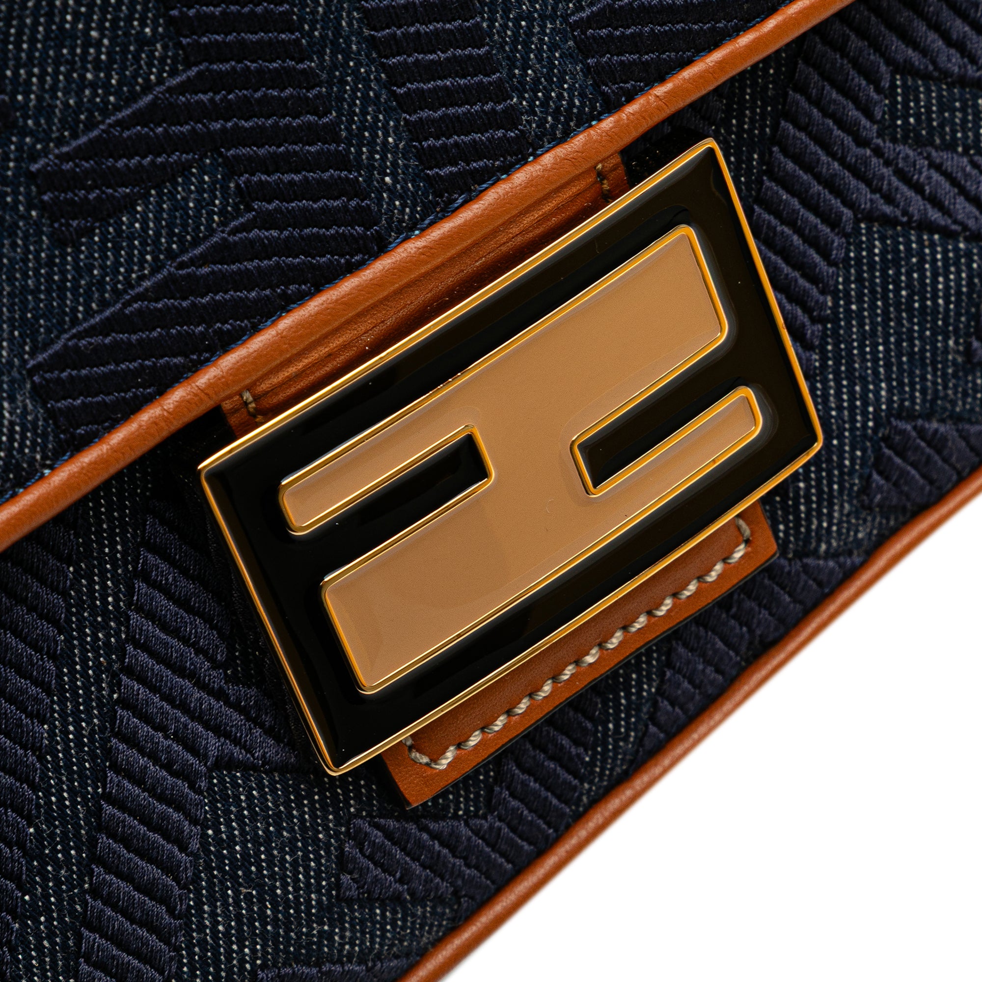 Zucca Embroidered Denim Baguette Satchel