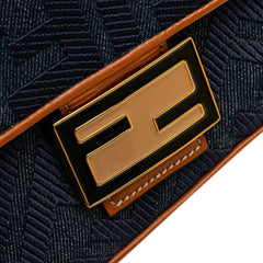 Zucca Embroidered Denim Baguette Satchel