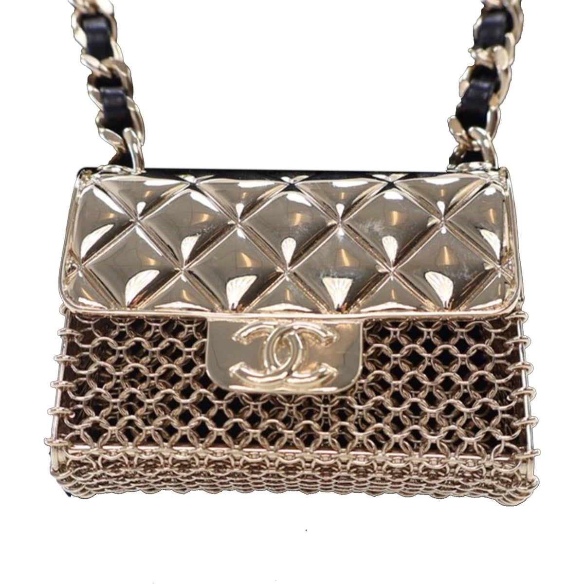 Leather and Gold Plated Classic Flap Bag Pendant Necklace