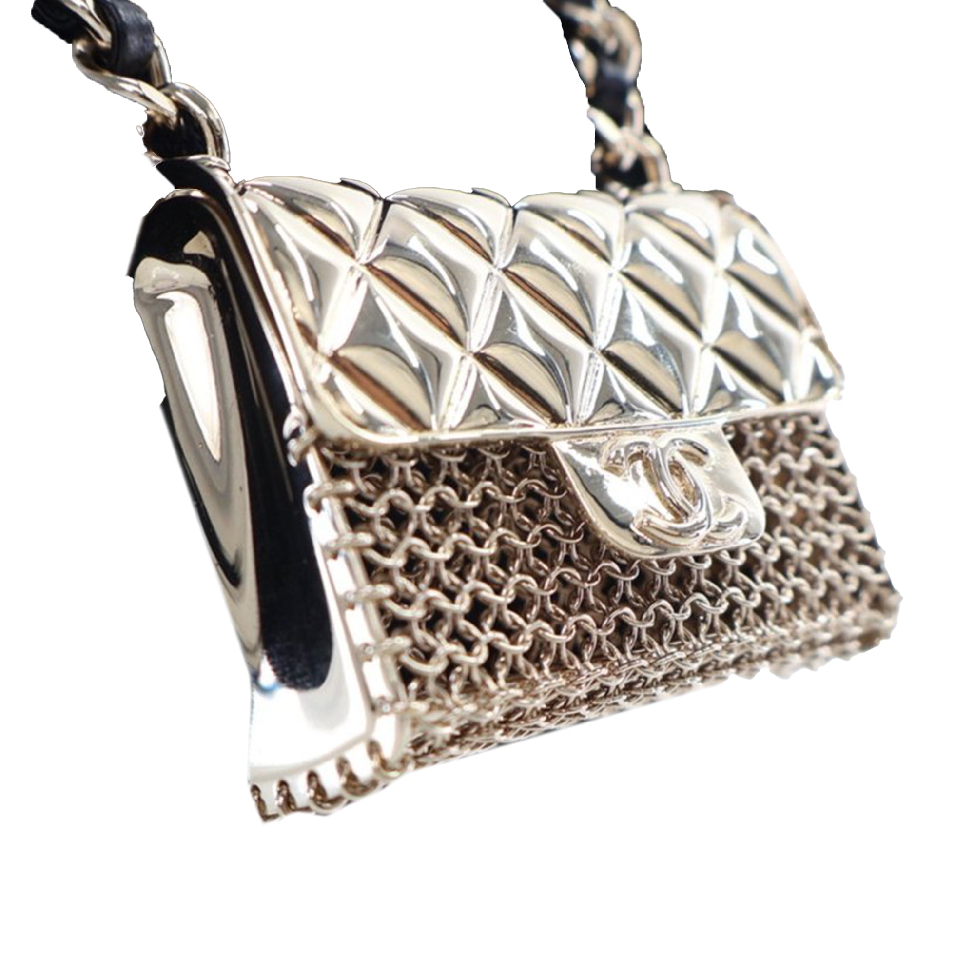 Leather and Gold Plated Classic Flap Bag Pendant Necklace