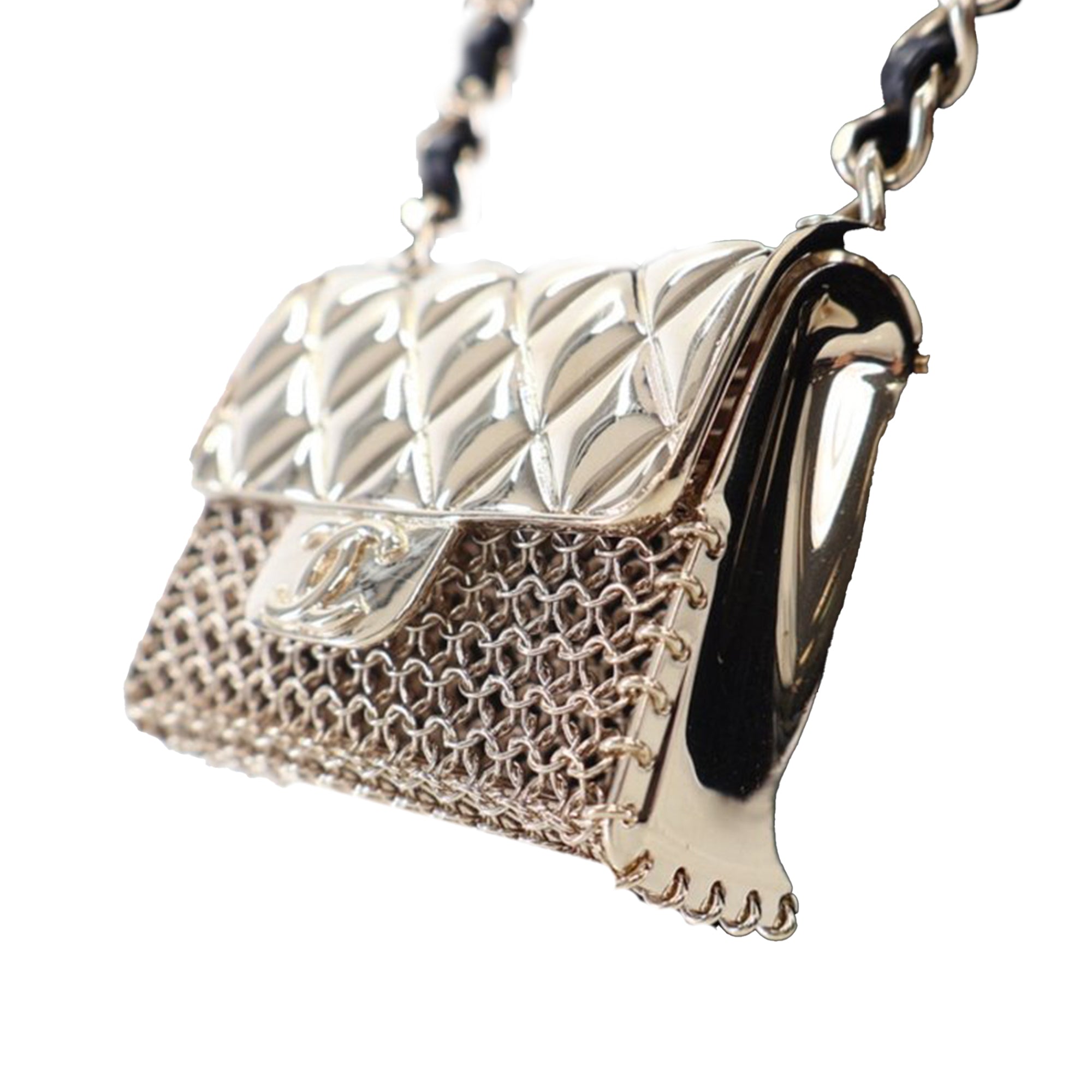 Leather and Gold Plated Classic Flap Bag Pendant Necklace