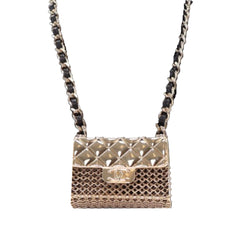 Leather and Gold Plated Classic Flap Bag Pendant Necklace