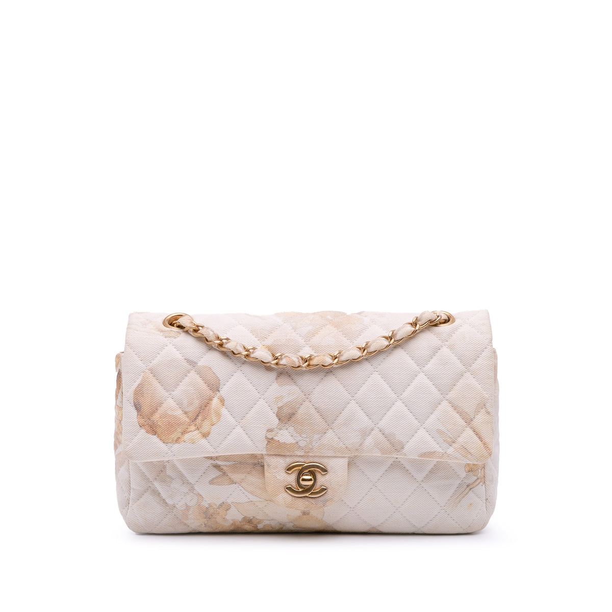 Medium Classic Printed Denim Floral Double Flap