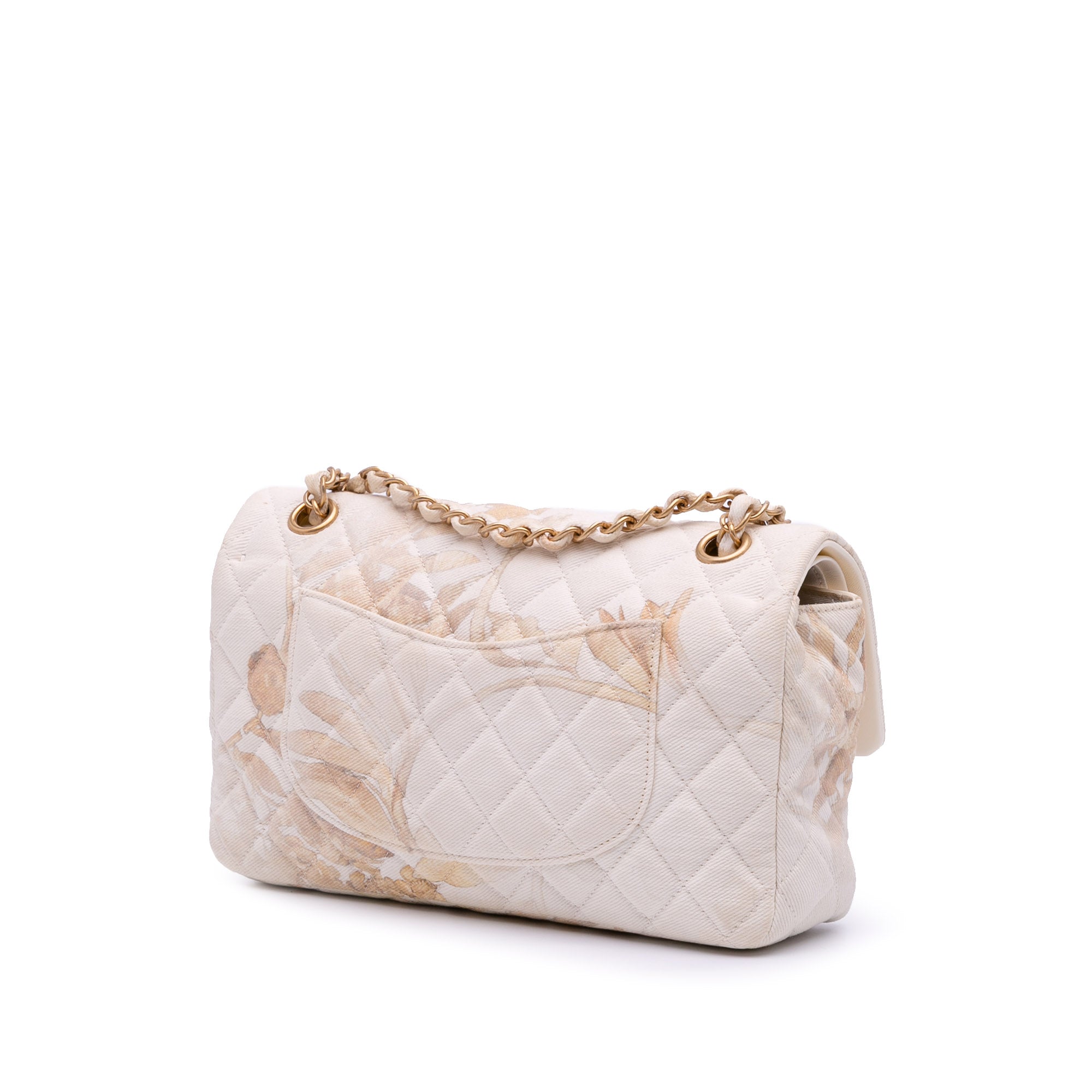 Medium Classic Printed Denim Floral Double Flap