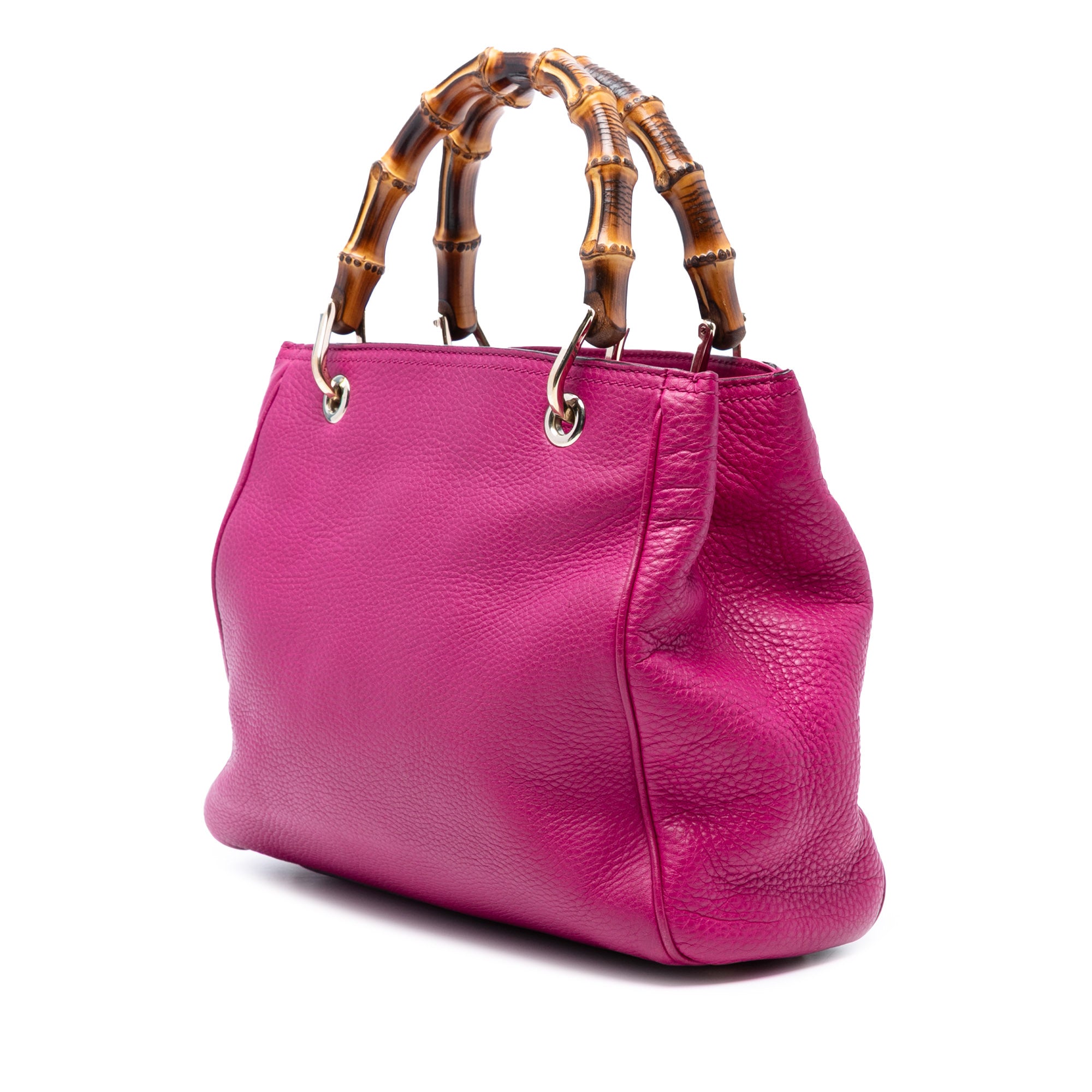 Small Calfskin Bamboo Shopper Satchel