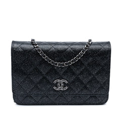 CC Quilted Glittered Calfskin Wallet On Chain