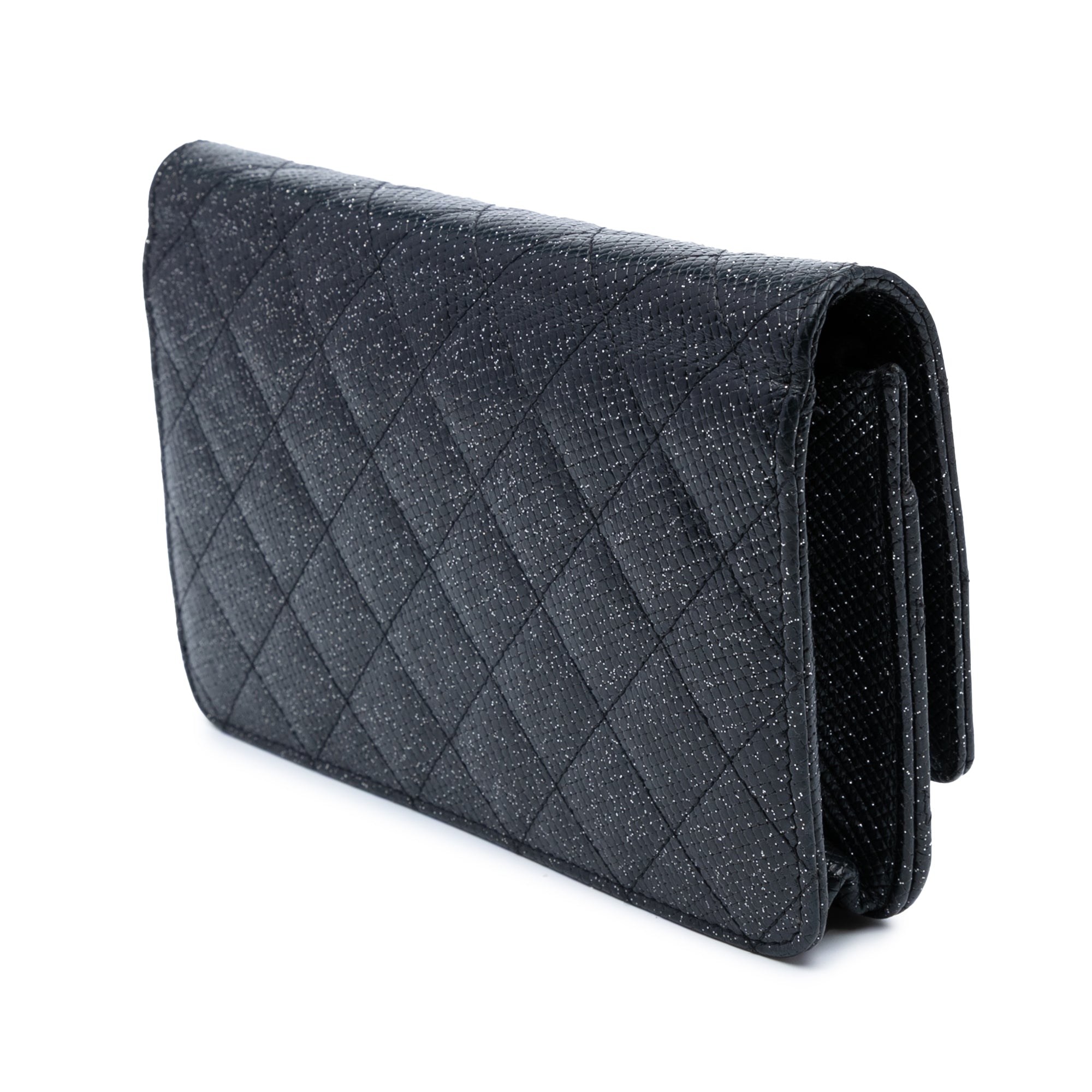 CC Quilted Glittered Calfskin Wallet On Chain