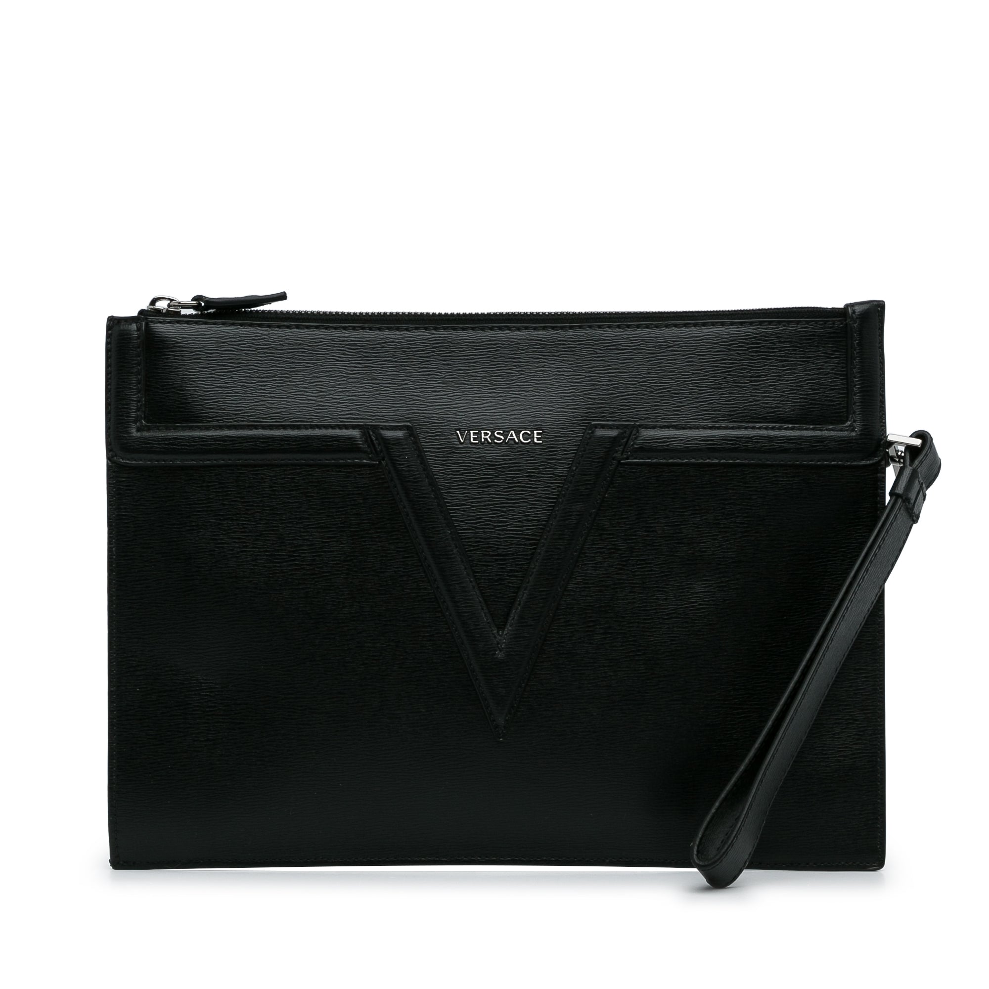 V Logo Leather Clutch_0