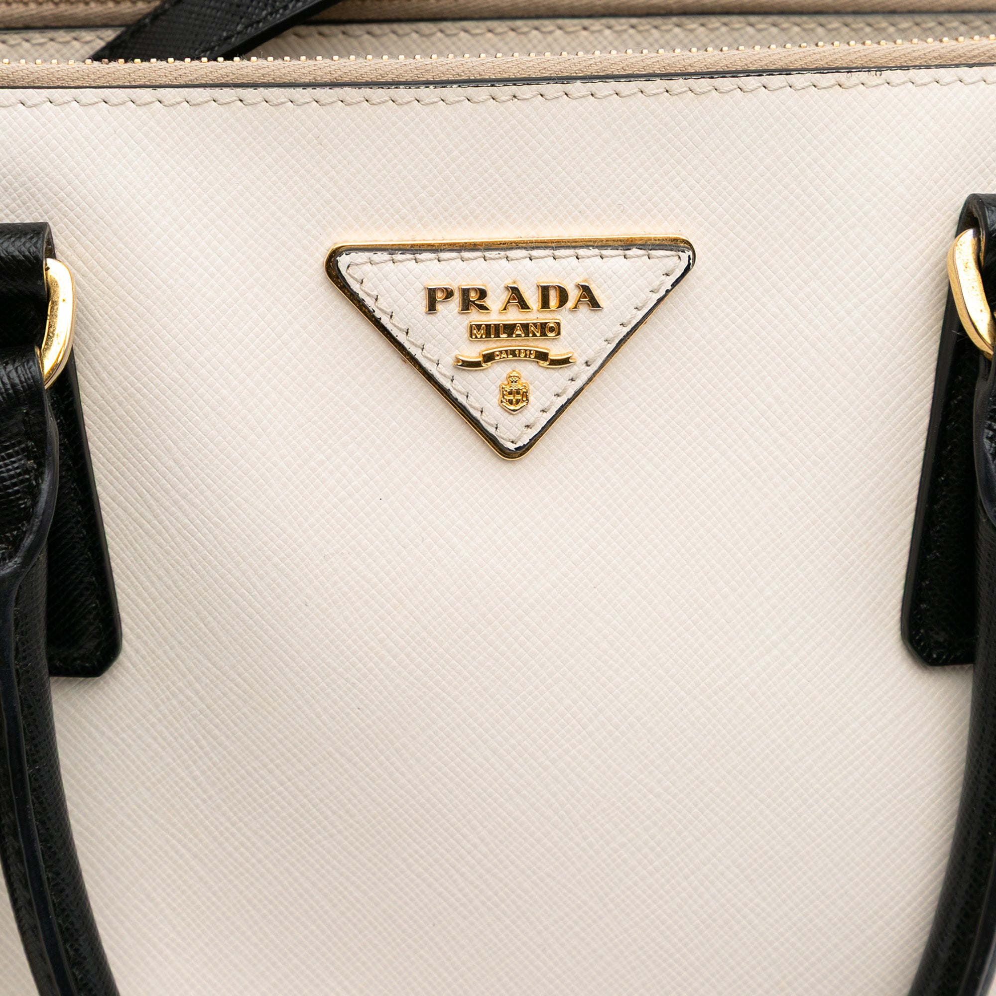 Medium Bicolor Saffiano Lux Galleria Double Zip Satchel