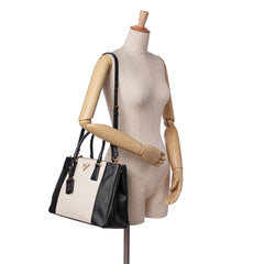Medium Bicolor Saffiano Lux Galleria Double Zip Satchel