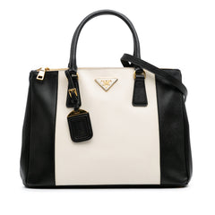 Medium Bicolor Saffiano Lux Galleria Double Zip Satchel