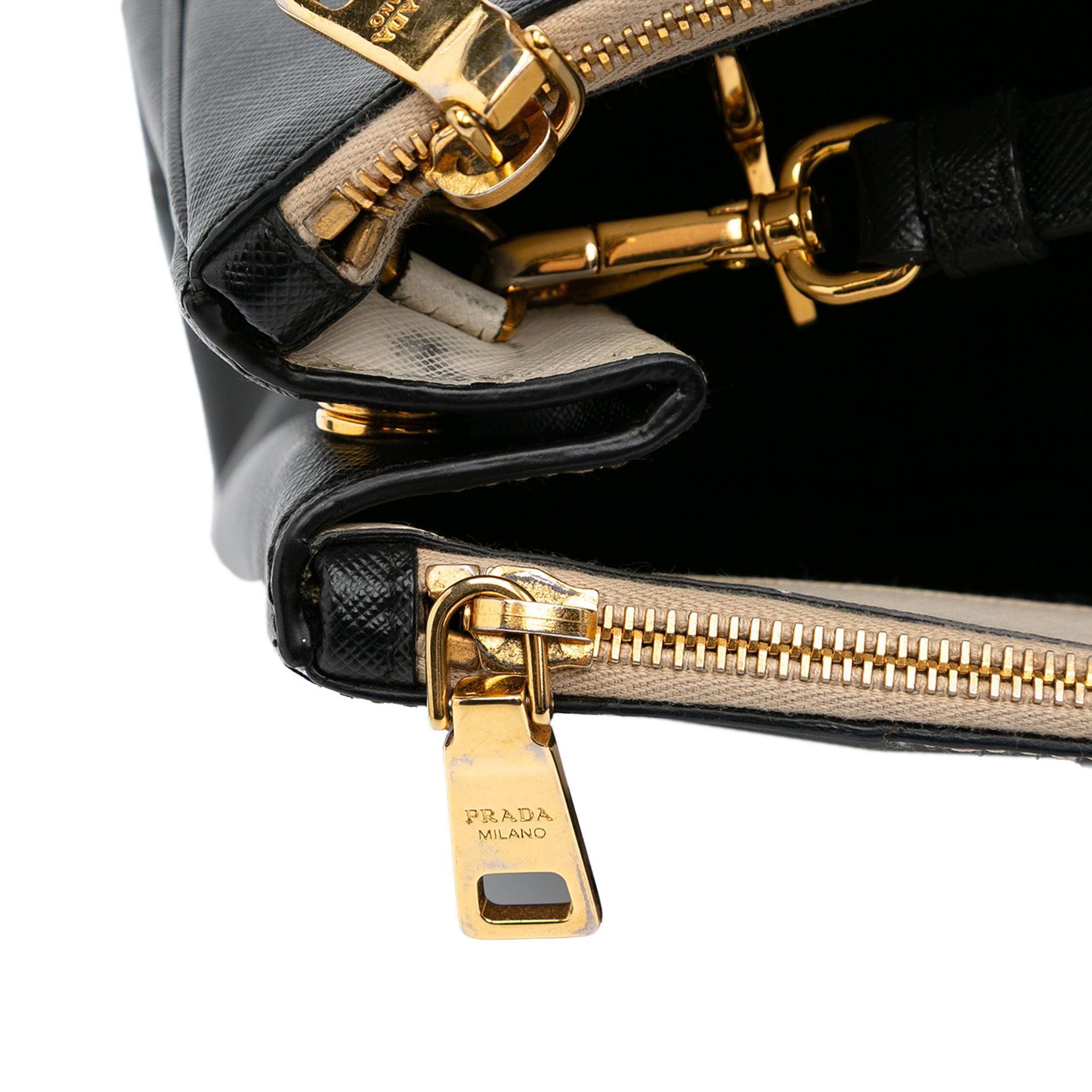 Medium Bicolor Saffiano Lux Galleria Double Zip Satchel